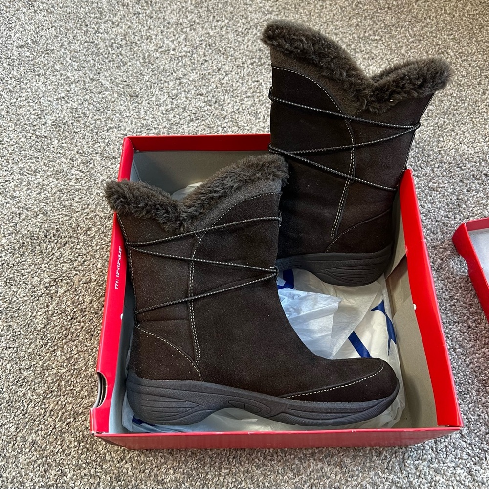 Croft & Barrow Brown Suede‎ Faux Fur Winter Mid Calf Boots, NWT Size 6.5